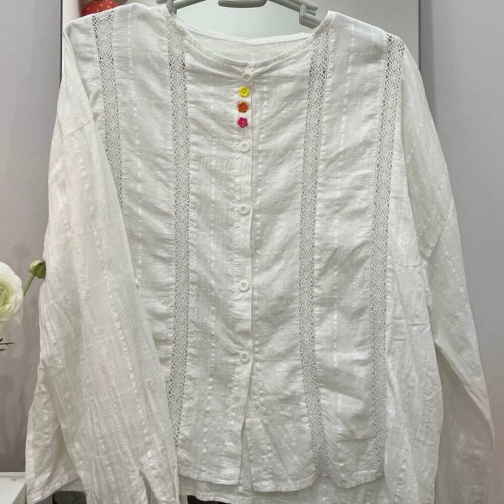 White Lace Button Blouse